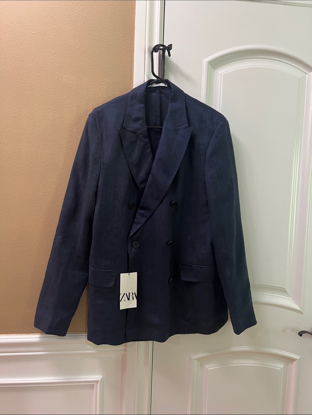 Zara Double-Breasted Dark Navy Blazer